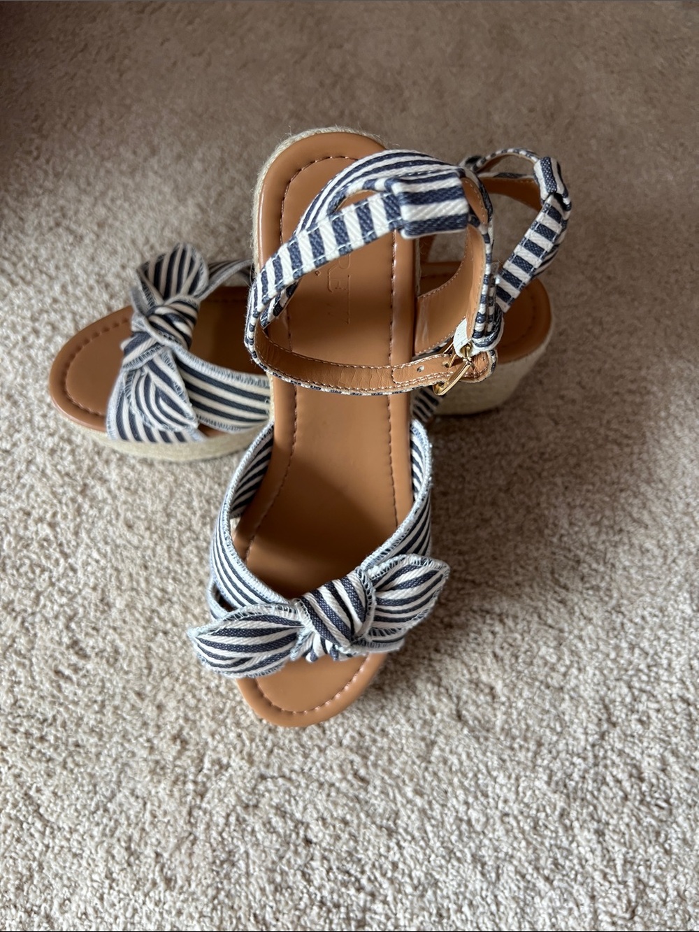 J Crew Striped Knot Front Wedge Sandals - Navy/White